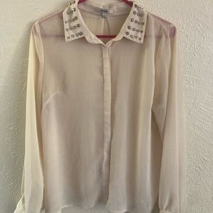 Forever 21 ivory sheer studded collared blouse